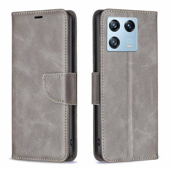 Xiaomi 13 Pro Hoesje, MobyDefend Wallet Book Case Met Koord, Grijs