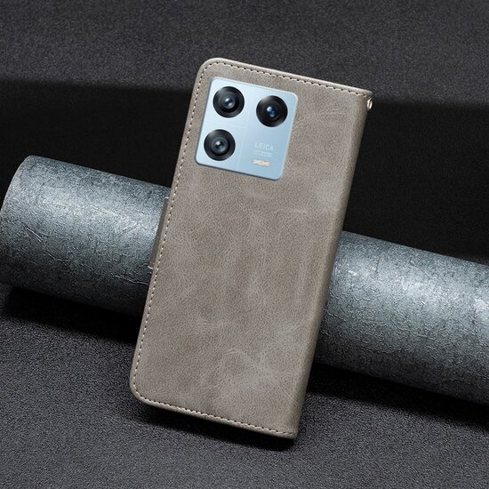 Xiaomi 13 Pro Hoesje - MobyDefend Wallet Book Case Met Koord - Grijs