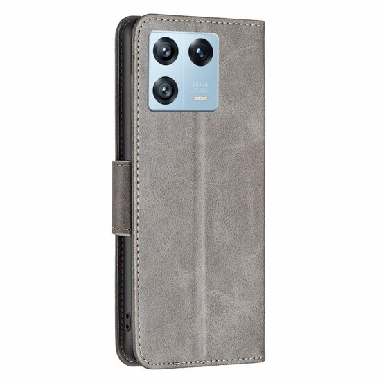 Xiaomi 13 Pro Hoesje, MobyDefend Wallet Book Case Met Koord, Grijs