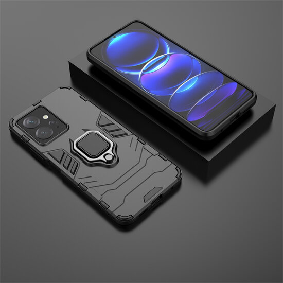 Xiaomi Redmi Note 12 4G Hoesje - MobyDefend Dubbelgelaagde Pantsercase Met Standaard - Zwart