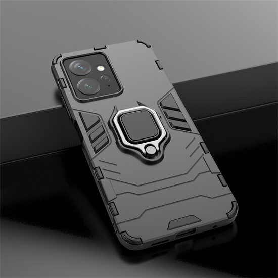 Xiaomi Redmi Note 12 4G Hoesje - MobyDefend Dubbelgelaagde Pantsercase Met Standaard - Zwart