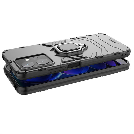 Xiaomi Redmi Note 12 4G Hoesje - MobyDefend Dubbelgelaagde Pantsercase Met Standaard - Zwart