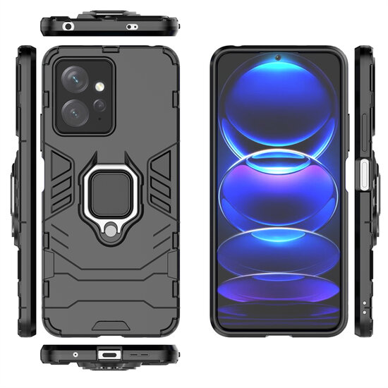 Xiaomi Redmi Note 12 4G Hoesje - MobyDefend Dubbelgelaagde Pantsercase Met Standaard - Rood