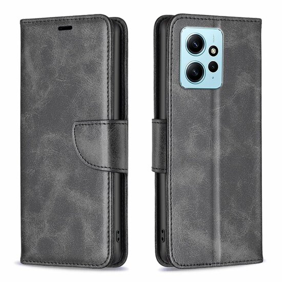 Xiaomi Redmi Note 12 4G Hoesje, MobyDefend Wallet Book Case Met Koord, Zwart