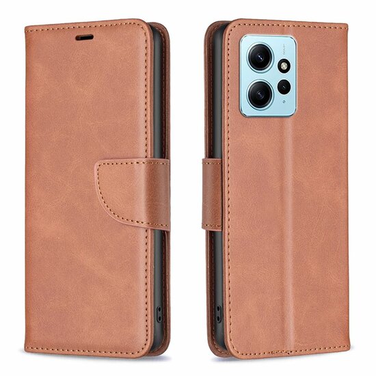 Xiaomi Redmi Note 12 4G Hoesje, MobyDefend Wallet Book Case Met Koord, Bruin