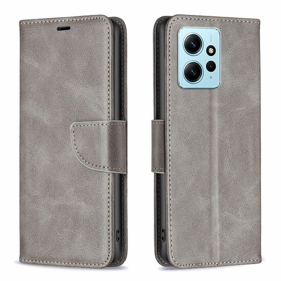 Xiaomi Redmi Note 12 4G Hoesje, MobyDefend Wallet Book Case Met Koord, Grijs