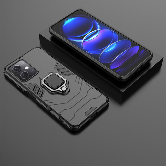 Xiaomi Redmi Note 12 5G Hoesje - MobyDefend Dubbelgelaagde Pantsercase Met Standaard - Zwart