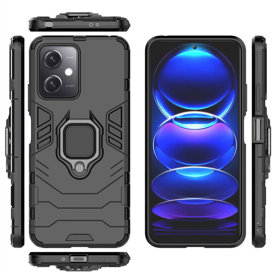 Xiaomi Redmi Note 12 5G Hoesje - MobyDefend Dubbelgelaagde Pantsercase Met Standaard - Zwart