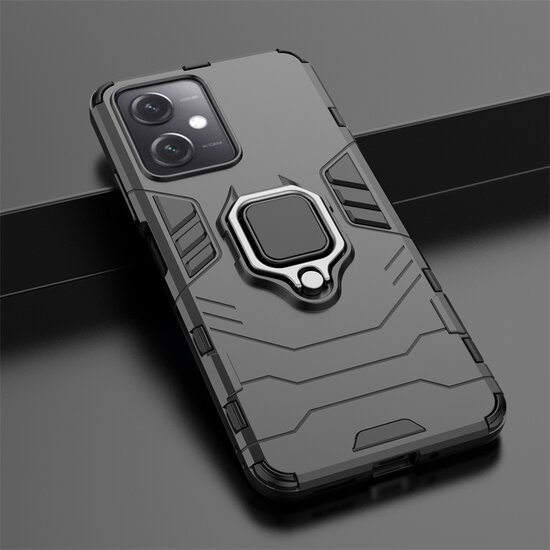 Xiaomi Redmi Note 12 5G Hoesje - MobyDefend Dubbelgelaagde Pantsercase Met Standaard - Blauw