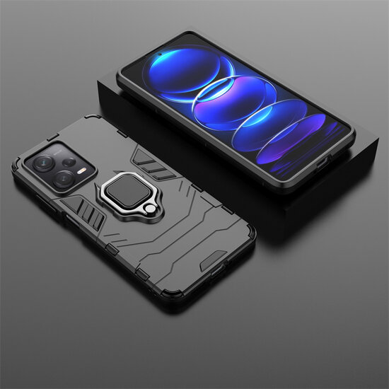 Xiaomi Redmi Note 12 Pro 5G Hoesje - MobyDefend Dubbelgelaagde Pantsercase Met Standaard - Zwart