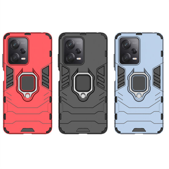Xiaomi Redmi Note 12 Pro 5G Hoesje - MobyDefend Dubbelgelaagde Pantsercase Met Standaard - Zwart