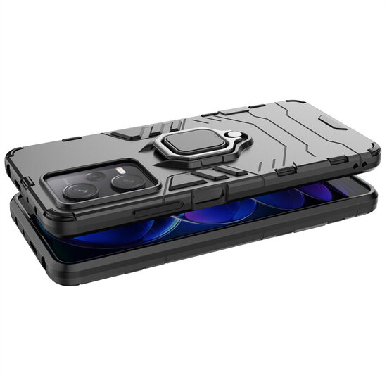 Xiaomi Redmi Note 12 Pro 5G Hoesje - MobyDefend Dubbelgelaagde Pantsercase Met Standaard - Zwart