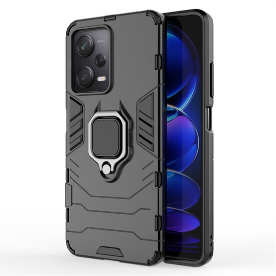 Xiaomi Redmi Note 12 Pro 5G Hoesje - MobyDefend Dubbelgelaagde Pantsercase Met Standaard - Zwart