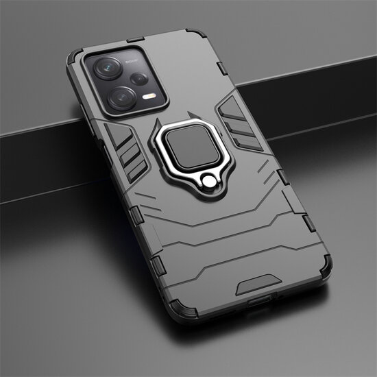Xiaomi Redmi Note 12 Pro 5G Hoesje - MobyDefend Dubbelgelaagde Pantsercase Met Standaard - Zwart