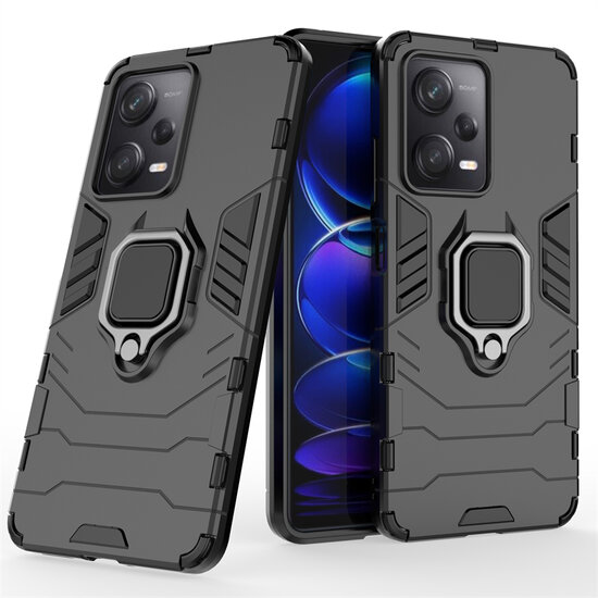 Xiaomi Redmi Note 12 Pro 5G Hoesje - MobyDefend Dubbelgelaagde Pantsercase Met Standaard - Zwart