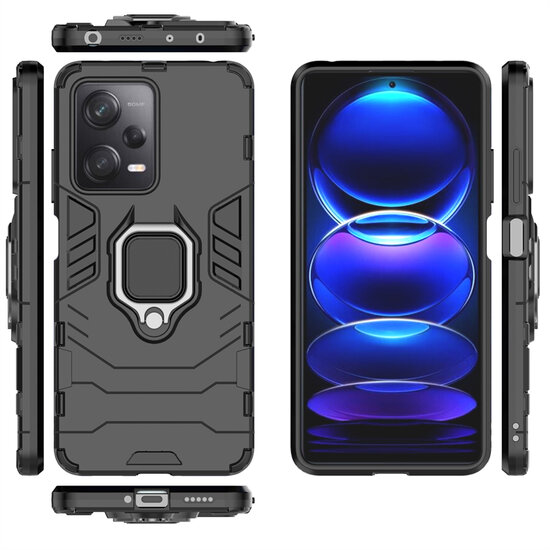 Xiaomi Redmi Note 12 Pro 5G Hoesje - MobyDefend Dubbelgelaagde Pantsercase Met Standaard - Rood