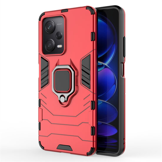 Xiaomi Redmi Note 12 Pro 5G Hoesje - MobyDefend Dubbelgelaagde Pantsercase Met Standaard - Rood