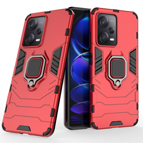 Xiaomi Redmi Note 12 Pro 5G Hoesje - MobyDefend Dubbelgelaagde Pantsercase Met Standaard - Rood