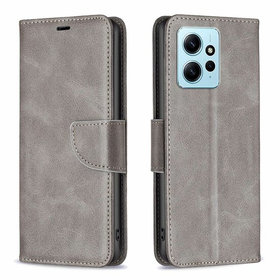 Xiaomi Redmi Note 12 Pro 5G Hoesje, MobyDefend Wallet Book Case Met Koord, Grijs