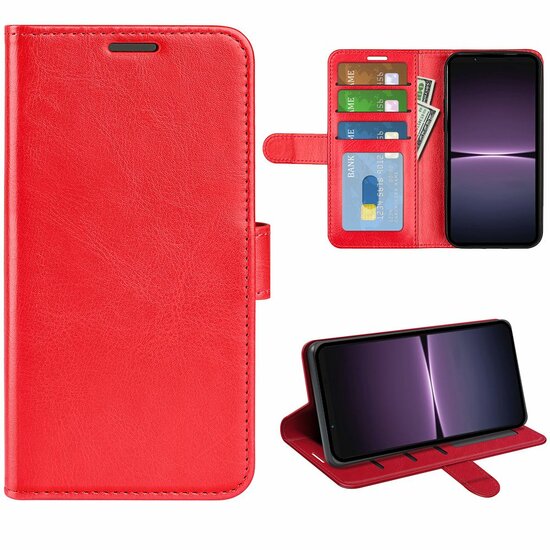 Sony Xperia 1 V Hoesje, MobyDefend Wallet Book Case (Sluiting Achterkant), Rood