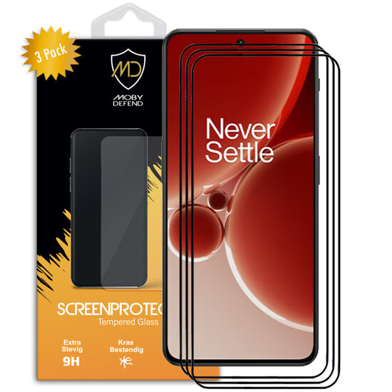 3-Pack OnePlus Nord 3 Screenprotectors - MobyDefend Screensavers Met Zwarte Randen - Gehard Glas