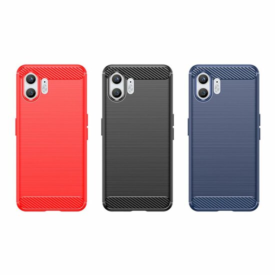 Nothing Phone (2) Hoesje - MobyDefend TPU Backcover - Geborstelde Metaal &amp; Carbon-Look - Zwart