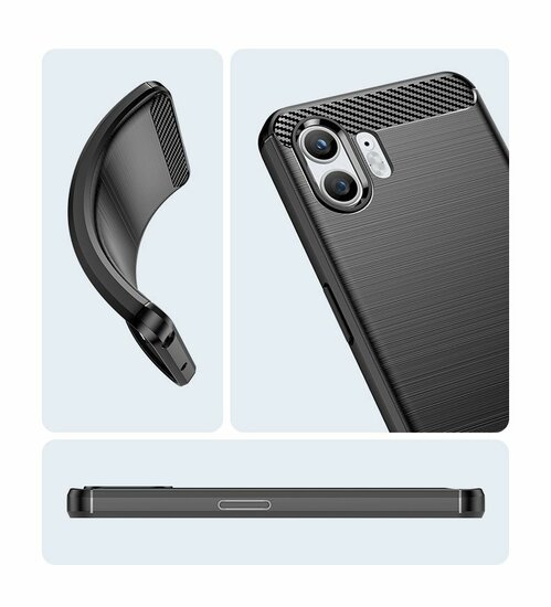 Nothing Phone (2) Hoesje - MobyDefend TPU Backcover - Geborstelde Metaal &amp; Carbon-Look - Zwart