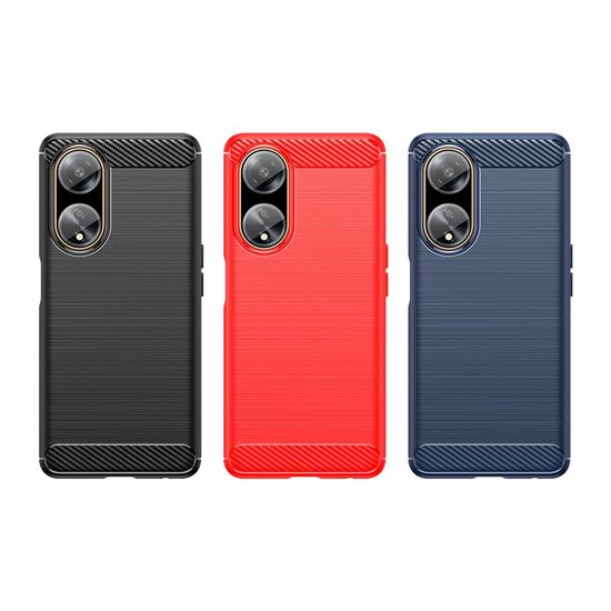 Oppo A98 Hoesje, MobyDefend TPU Gelcase, Geborsteld Metaal + Carbonlook, Zwart