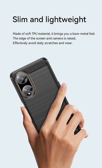 Oppo A98 Hoesje - MobyDefend TPU Backcover - Geborstelde Metaal &amp; Carbon-Look - Blauw