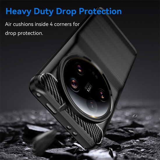 Xiaomi 13 Ultra Hoesje - MobyDefend TPU Backcover - Geborstelde Metaal &amp; Carbon-Look - Blauw