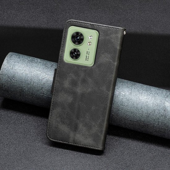Motorola Edge 40 Hoesje - MobyDefend Wallet Book Case Met Koord - Zwart