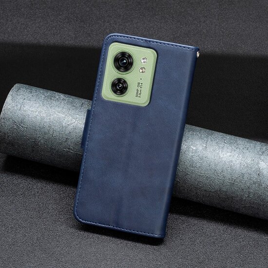 Motorola Edge 40 Hoesje - MobyDefend Wallet Book Case Met Koord - Blauw