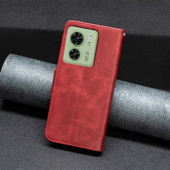 Motorola Edge 40 Hoesje - MobyDefend Wallet Book Case Met Koord - Rood