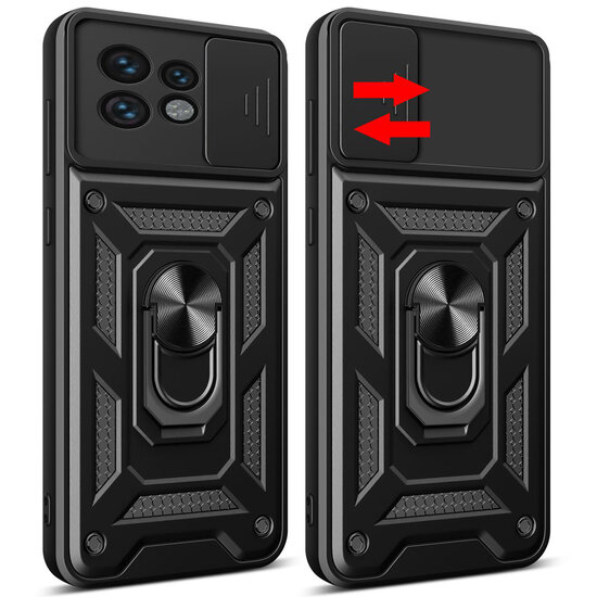 Motorola Edge 40 Pro Hoesje - MobyDefend Pantsercase Met Draaibare Ring - Zwart