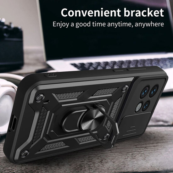 Motorola Edge 40 Pro Hoesje - MobyDefend Pantsercase Met Draaibare Ring - Zwart