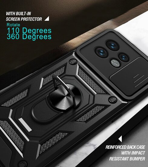 Motorola Edge 40 Pro Hoesje - MobyDefend Pantsercase Met Draaibare Ring - Zwart