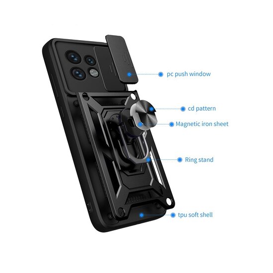 Motorola Edge 40 Pro Hoesje - MobyDefend Pantsercase Met Draaibare Ring - Zwart