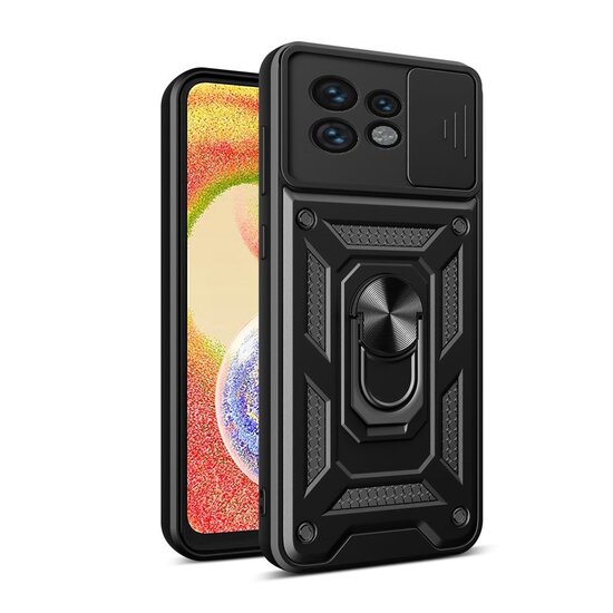 Motorola Edge 40 Pro Hoesje - MobyDefend Pantsercase Met Draaibare Ring - Zwart