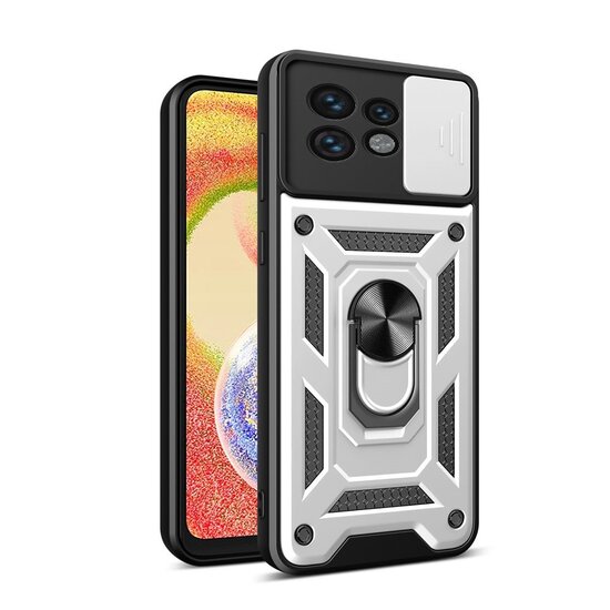 Motorola Edge 40 Pro Hoesje - MobyDefend Pantsercase Met Draaibare Ring - Zilvergrijs