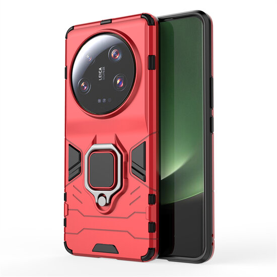 Xiaomi 13 Ultra Hoesje, MobyDefend Dubbelgelaagde Pantsercase Met Standaard, Rood