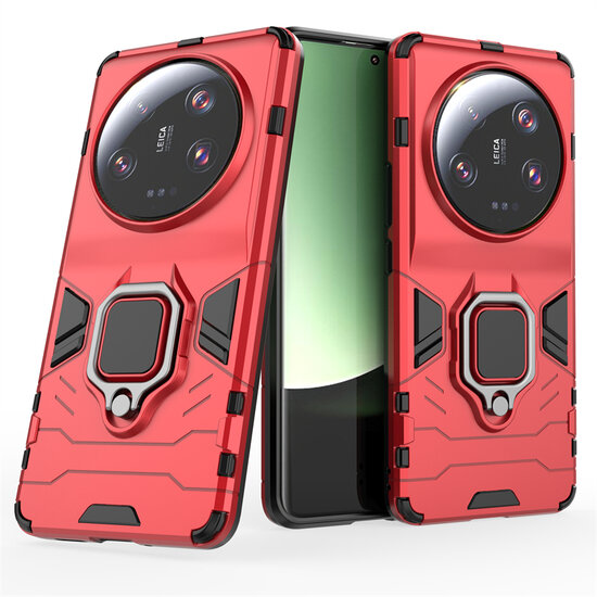 Xiaomi 13 Ultra Hoesje, MobyDefend Dubbelgelaagde Pantsercase Met Standaard, Rood