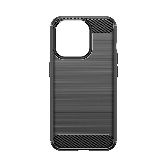 iPhone 15 Pro Hoesje, MobyDefend TPU Gelcase, Geborsteld Metaal + Carbonlook, Zwart