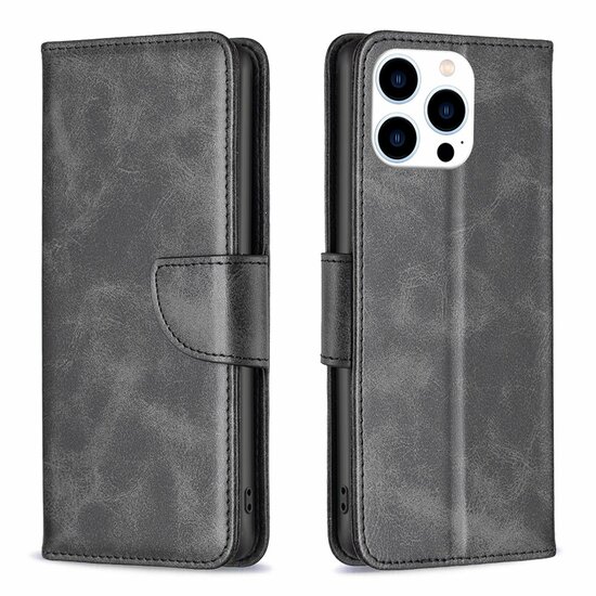 iPhone 15 Pro Hoesje, MobyDefend Wallet Book Case Met Koord, Zwart