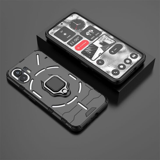Nothing Phone (2) Hoesje - MobyDefend Dubbelgelaagde Pantsercase Met Standaard - Zwart