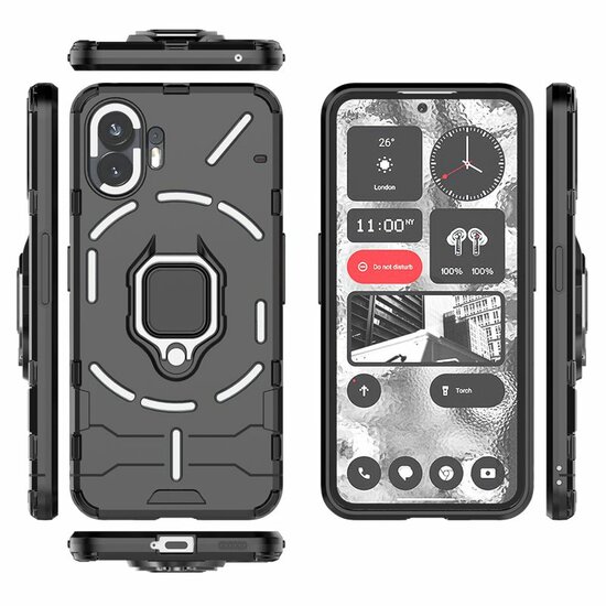 Nothing Phone (2) Hoesje - MobyDefend Dubbelgelaagde Pantsercase Met Standaard - Zwart