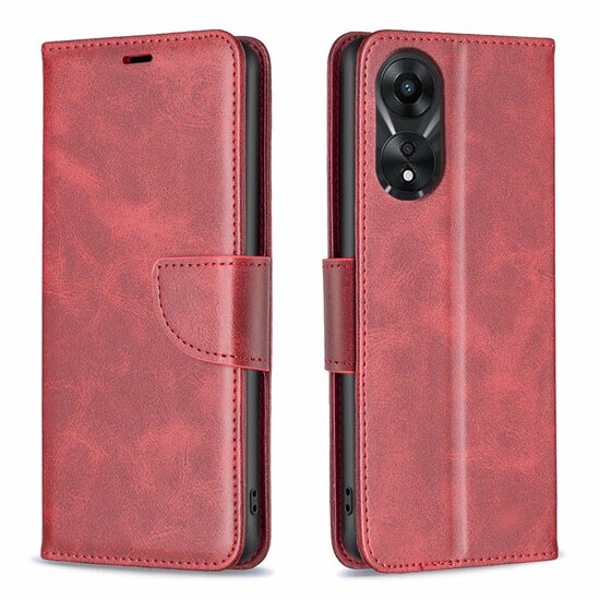 Oppo A78 (5G) Hoesje, MobyDefend Wallet Book Case Met Koord, Rood