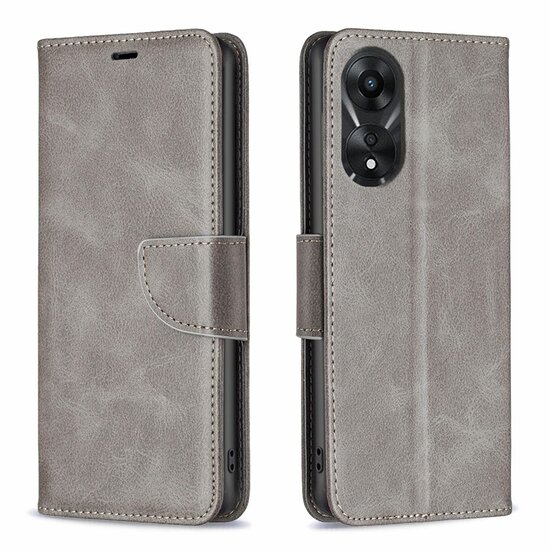 Oppo A78 (5G) Hoesje - MobyDefend Wallet Book Case Met Koord - Grijs