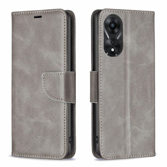 Oppo A78 (5G) Hoesje, MobyDefend Wallet Book Case Met Koord, Grijs