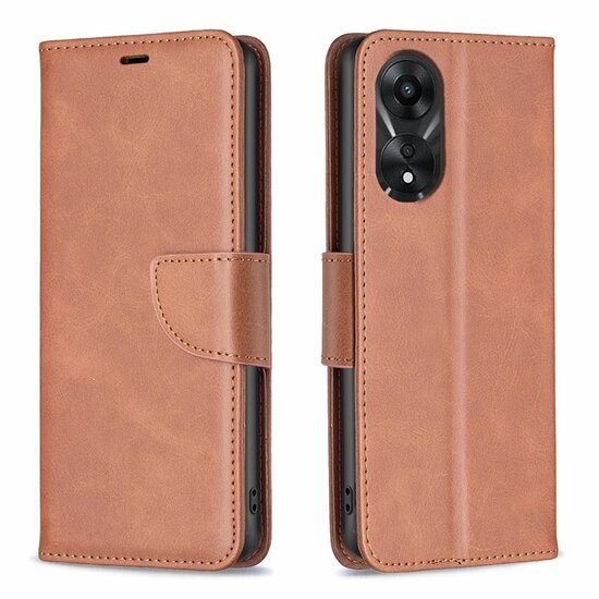 Oppo A78 (5G) Hoesje, MobyDefend Wallet Book Case Met Koord, Bruin