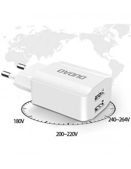 Dudao Wall charger, Oplader met 2 USB-poorten, 2.4A, Wit